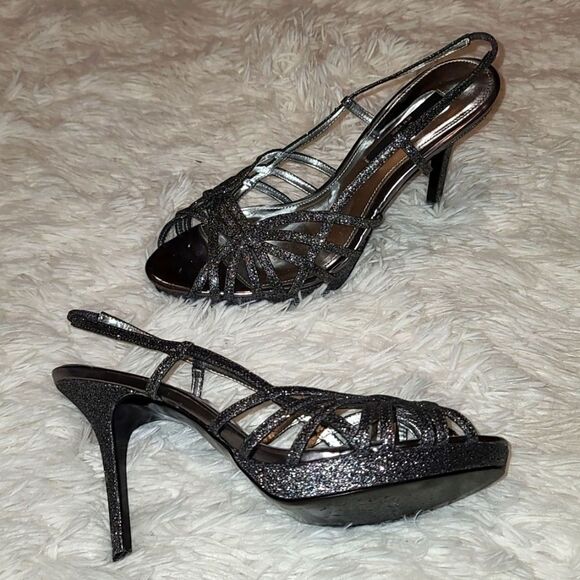 Nina Grey Metallic Sexy Strappy Heels 9.5 - Picture 5 of 8